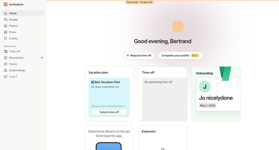 Aboard
			empty state home activity feed application download trial banner ui page example
