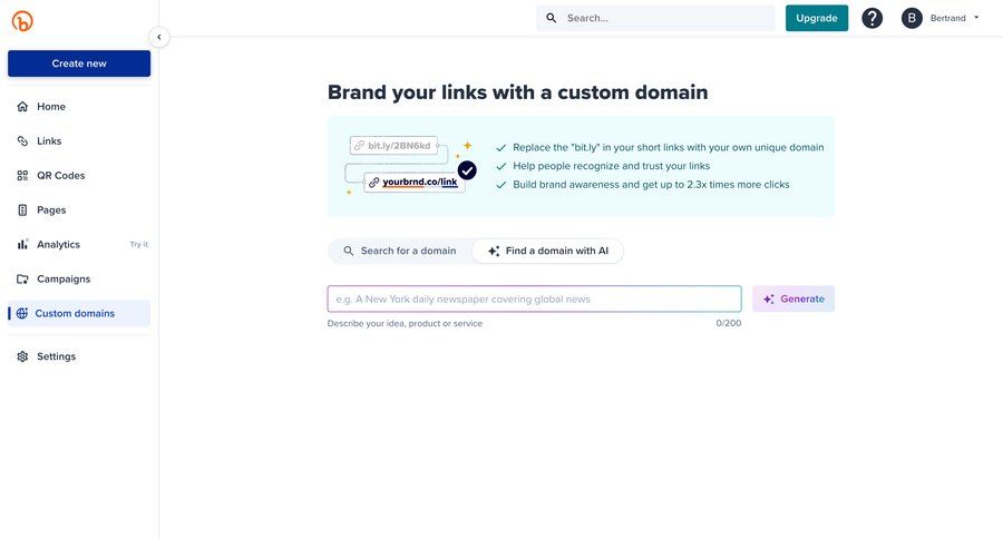 Bitly
			 settings sidebar navigation form full-screen layout sidebar information page generate detail view item details info view global search configuration screen ui page example