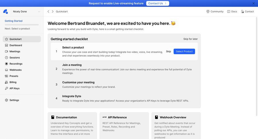 Dyte
			 sidebar navigation onboarding account setup product discovery getting started user permissions sidebar documentation modern ui page example