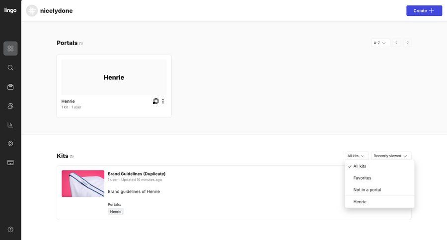 Lingo
			home list collection filters dashboard sidebar navigation full-screen layout create menu ui page example