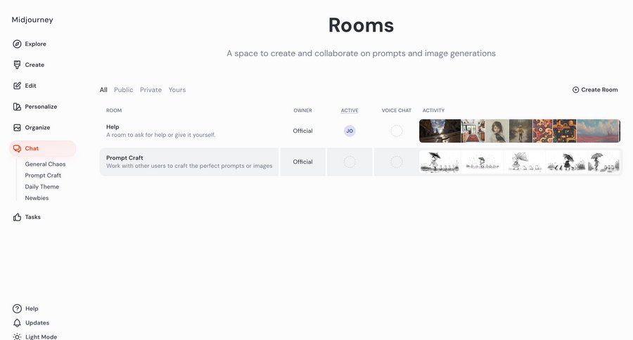 Midjourney
			 collaboration sidebar navigation artificial intelligence grid user activity table ui page example
