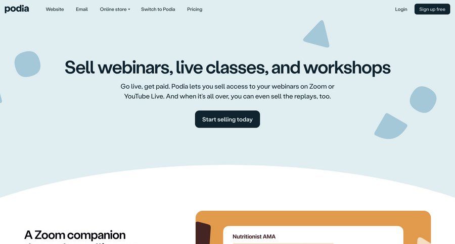 Podia
			webinars payment method alternatives trial checkout ui page example