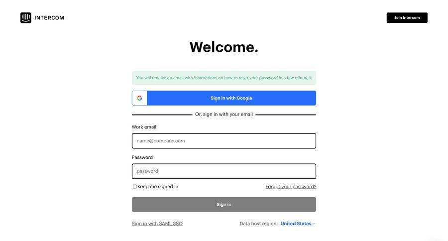 Intercom
			 login authentication sign in login page user authentication form security connection toast notification log in saml sso auth signin ui page example