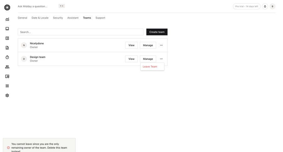 Midday
			 settings team collaboration user management grid user access control team creation user permissions menu search bar configuration screen ui page example