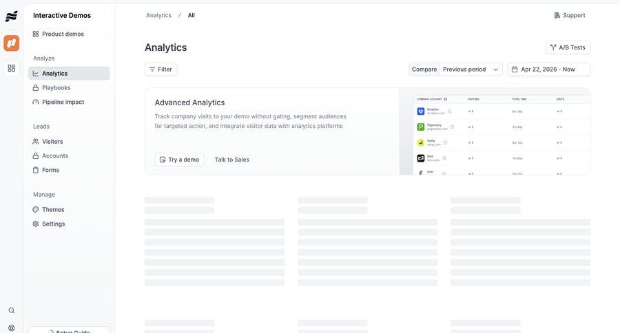 Navattic
			 call to action modern navigation bar sidebar progress indicator dashboard data visualization table date picker sidebar navigation team management analytics data filtering analytics dashboard loading data grid b2b saas ui page example