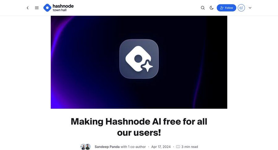 Hashnode
			 upload image free plan version control markdown editor rich text ui page example