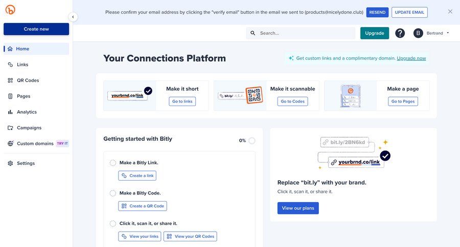 Bitly
			 dashboard sidebar navigation onboarding progress indicator sidebar personal space progress bar check out analytics ui page example