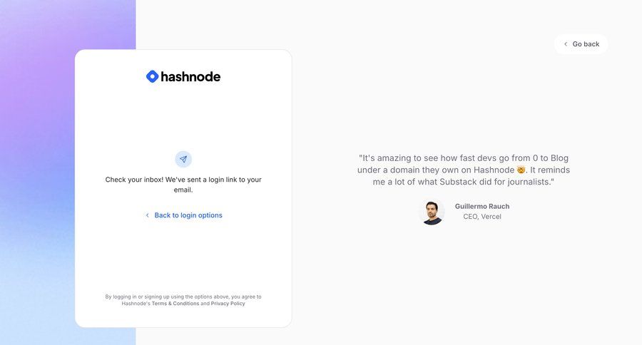 Hashnode
			 user authentication confirmation account creation confirmation screen authentication email inbox email verification login connection auth signin sign in log in login page email confirmation confirmation message ui page example