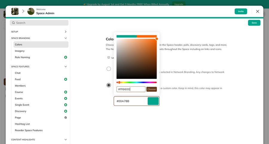 Mighty
			 settings sidebar navigation color selection configuration screen ui page example