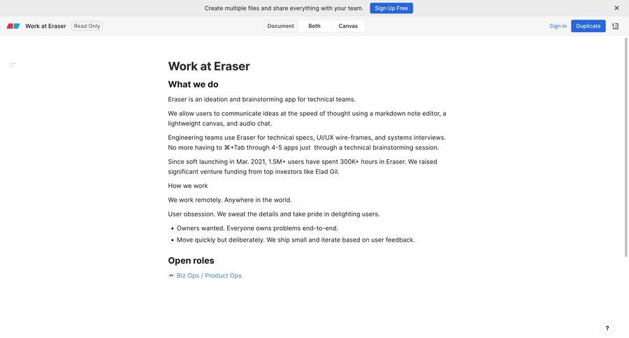 Eraser
				about & company mission page example
