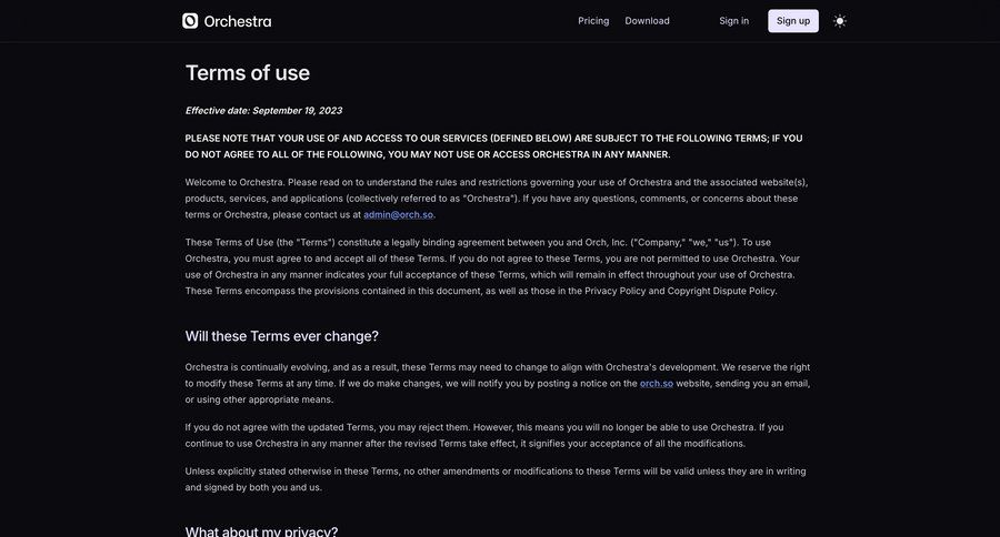 Orchestra
				legal ui page example