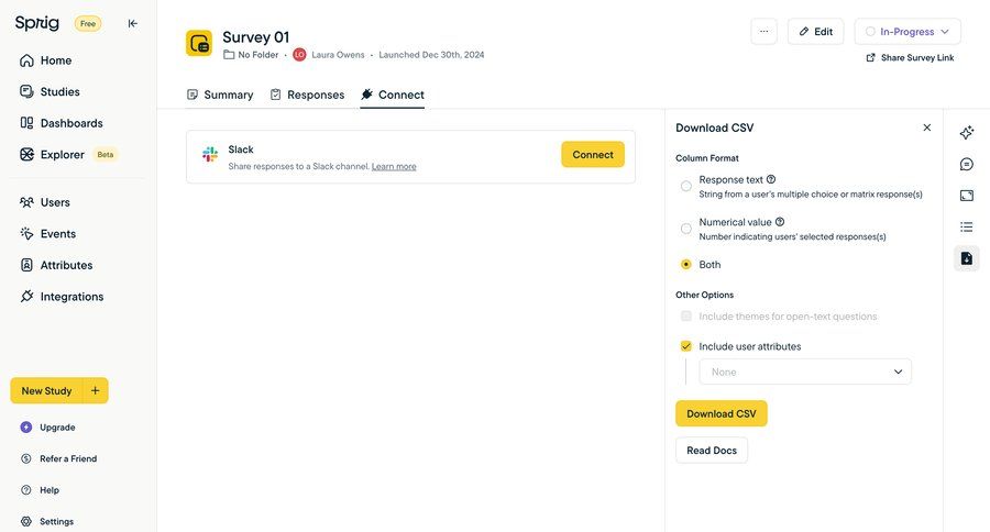 Sprig
			 data export exporting data data analysis sidebar detail view research info view download modern analytics ui page example