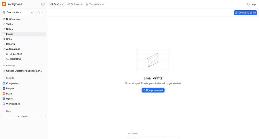 Attio
			 sidebar navigation trial banner compose email ui page example