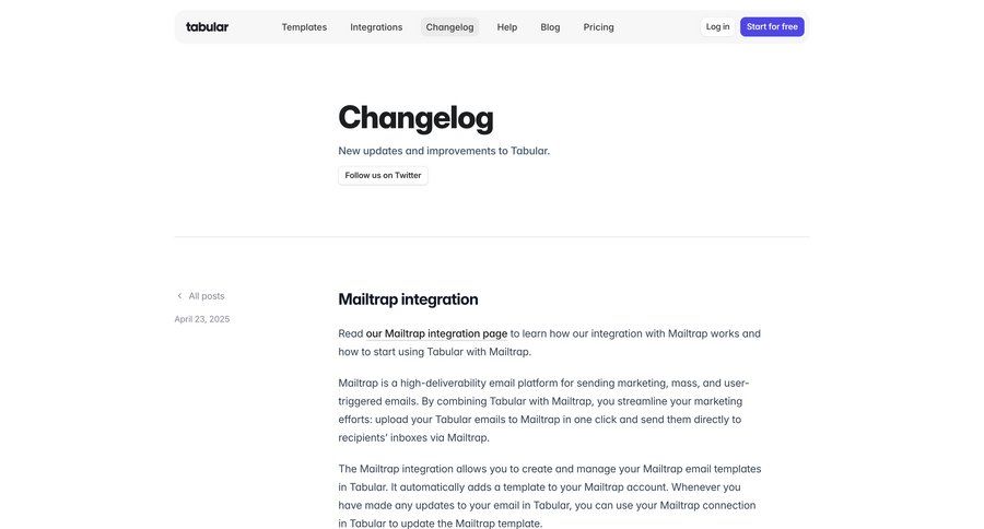 Tabular
				changelog (product) ui page example