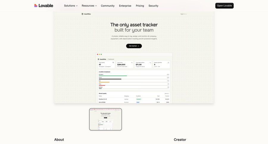 Lovable
			 dashboard minimalist design product discovery hierarchical navigation navigation bar data visualization progress bar modern table ui page example