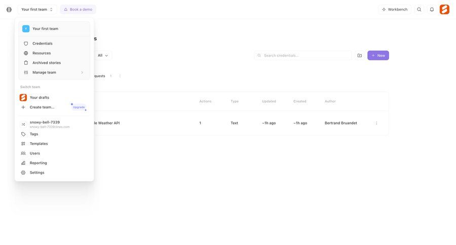 Tines
			 team collaboration sidebar navigation account setup access control team creation dropdown filters sidebar security menu modern table ui page example