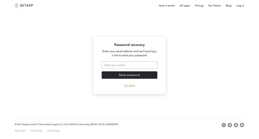 Setapp
				password reset page example