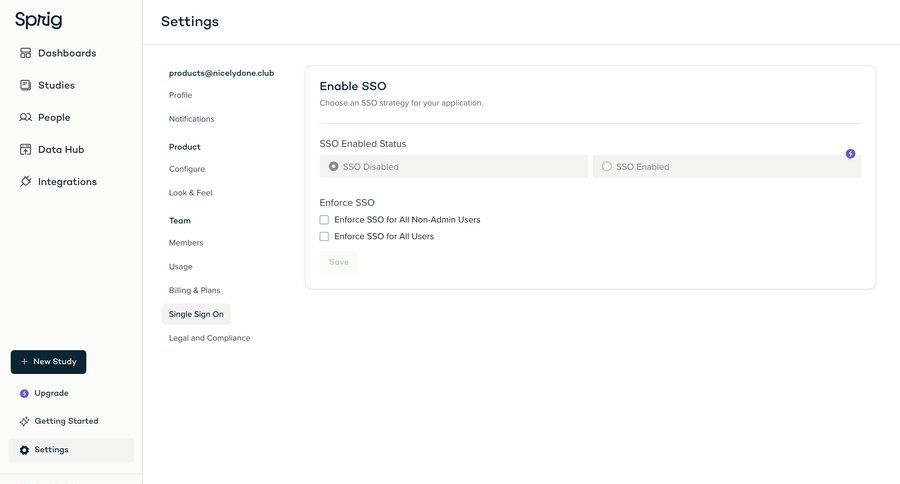 Sprig
			 sidebar user authentication settings form security user management sidebar navigation account settings configuration hierarchical navigation user access control sso settings ui page example