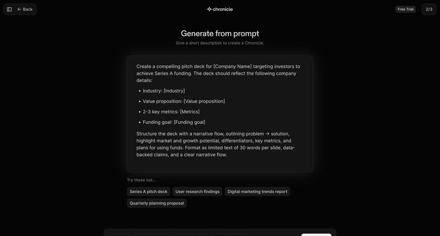 Chronicle
			create content editor product tour artificial intelligence form finance generate ui page example