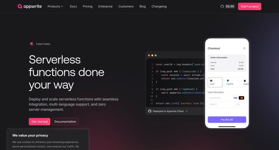 Appwrite
				plans & pricing ui page example