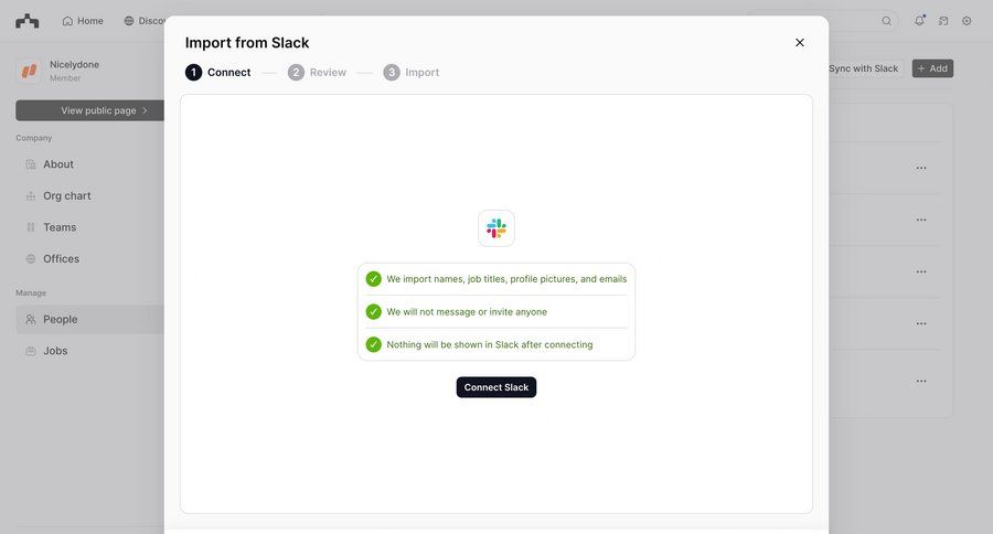 The org
			import modal & popover integrations modal screen configuration onboarding import data integration setup full screen modal data import integration ui page example