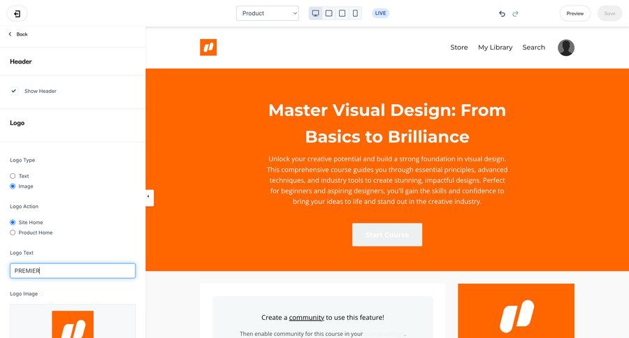 Kajabi
			 design save changes course creation advanced search ui page example