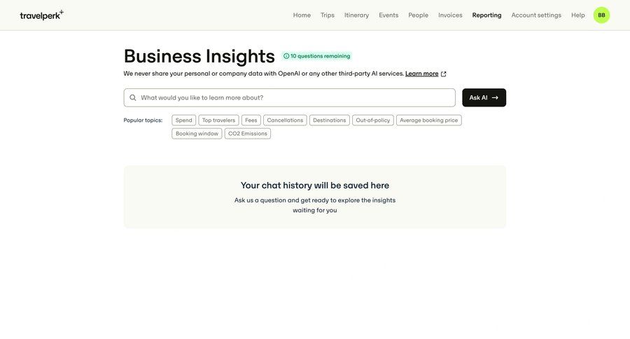 Travelperk
			 business intelligence ui page example