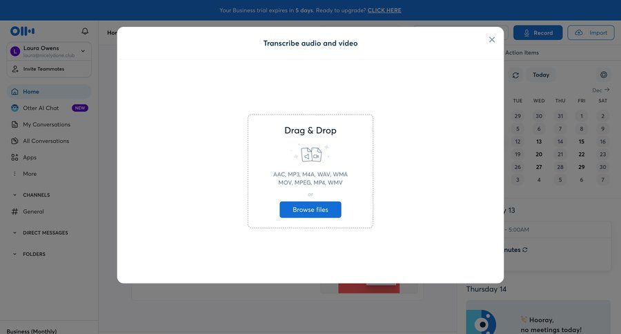 Otter
			 modal screen file upload drag and drop upload image file upload modal upgrade modal drag & drop call transcript file uploader upload file upload media upload documents image gallery tips modern file picker voice avatar upload meeting transcript ui page example