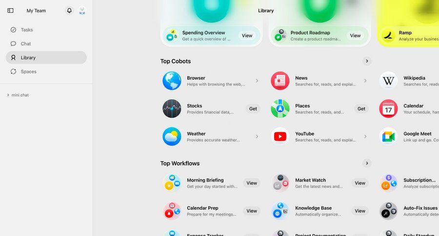 Cobot
			list collection integrations feature automation sidebar menu ui page example