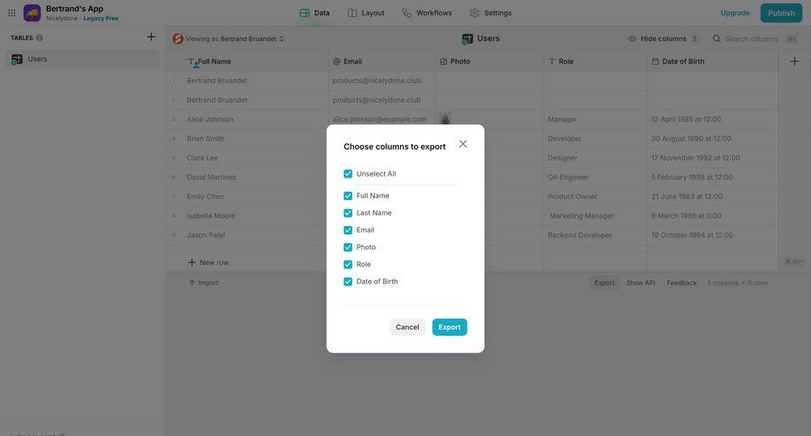 Glide
			list form table export data management data export export cancel action ui page example