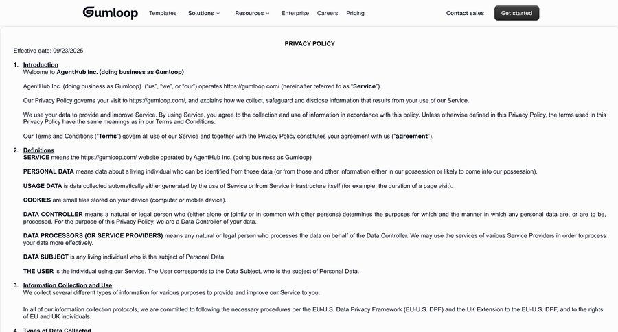 Gumloop
				privacy policy ui page example