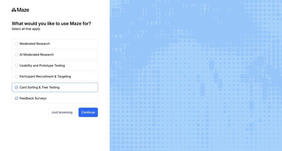 Maze
			 onboarding form user research account setup minimalist design setup ui page example