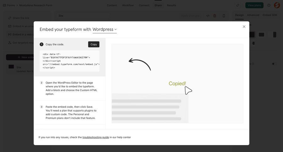 Typeform
			 code snippet ui page example
