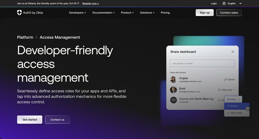 Auth0
			 user permissions features management features map view ui page example