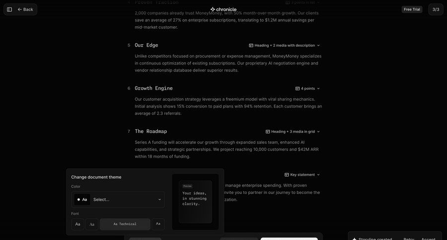Chronicle
			 settings finance customize document creation color selection ui page example