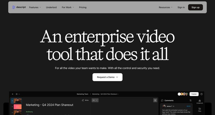 Descript
			enterprise enterprise ui page example