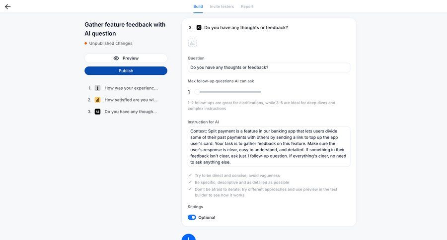 Wynde
			 settings artificial intelligence form user research finance feedback collection ai assistance create ui page example