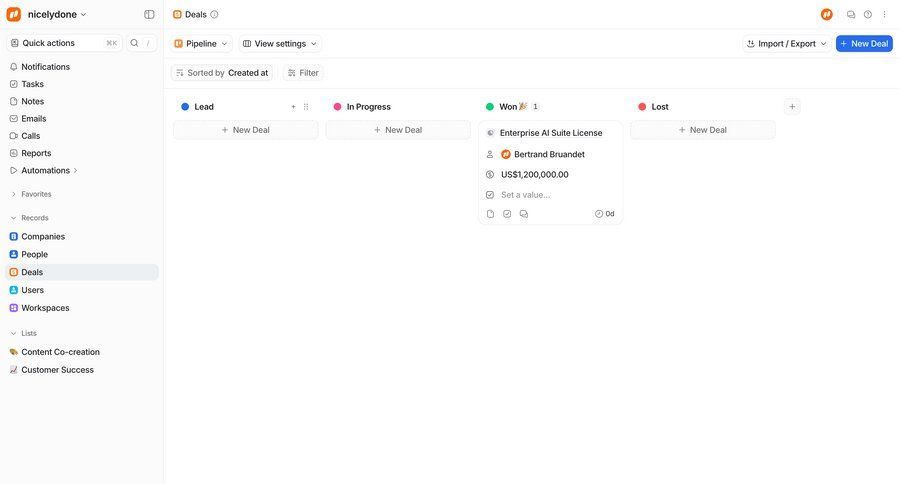 Attio
			 sidebar navigation kanban board trial banner ui page example