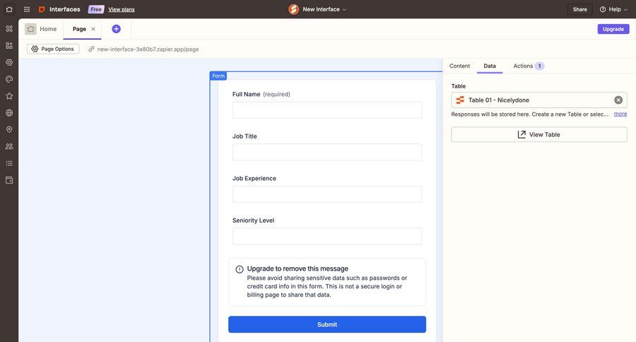 Zapier
			 configuration form right sidebar alert table configuration screen ui page example