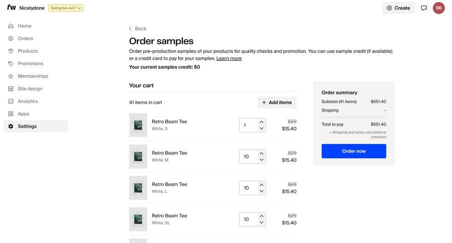 Fourthwall
			settings list form shopping cart e-commerce grid ui page example