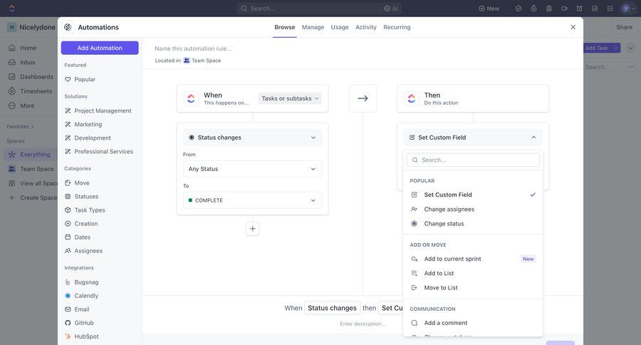 ClickUp
			 task management configuration project management workflow form automation conditional logic workflow automation create setup menu modern ui page example