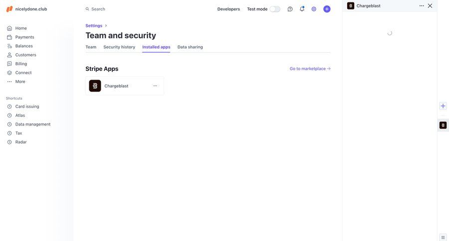 Stripe
			 configuration settings sidebar navigation application management billing history sidebar security integration loading shortcuts connect service ui page example