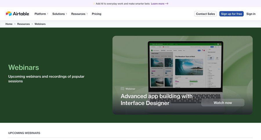 Airtable
			list detail page webinars call recording dashboard layouts ui page example