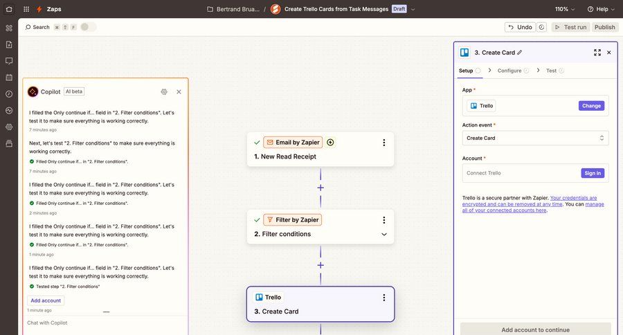 Zapier
			 modal screen configuration account management workflow form automation progress indicator workflow creation full screen modal setup integration configuration screen ui page example