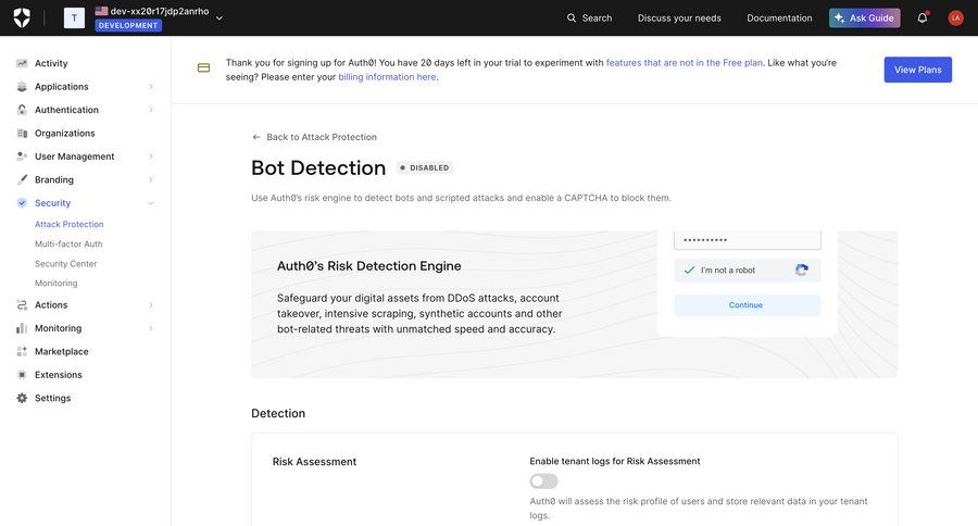 Auth0
			 configuration settings form authentication sidebar security bot builder security configuration ui page example