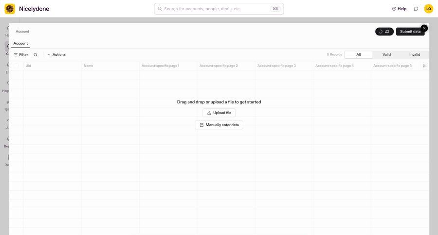 Outseta
			 data management grid file upload data entry data import upload file progress bar table data grid ui page example