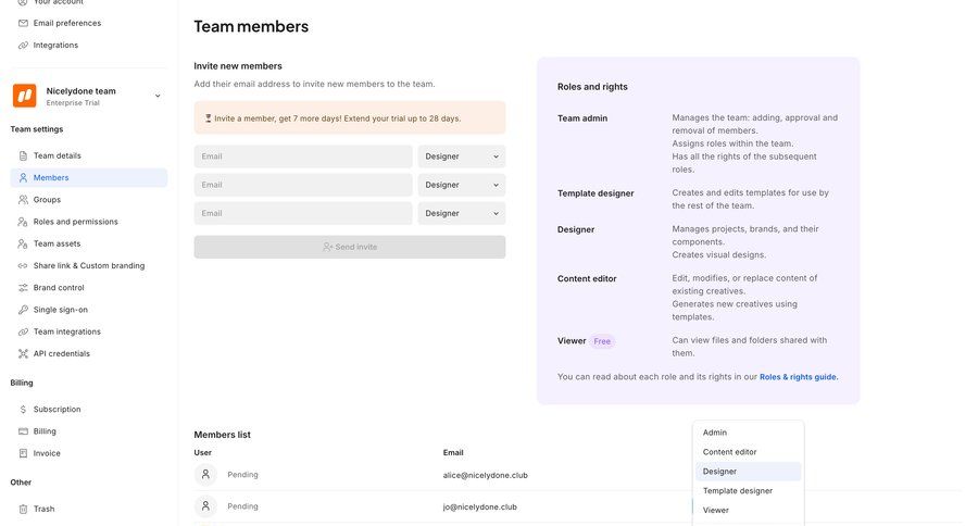 Creatopy
			 collaboration settings sidebar navigation user management onboarding form user access control sidebar menu documentation ui page example