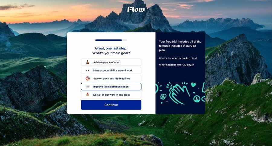 Flow
				onboarding page example