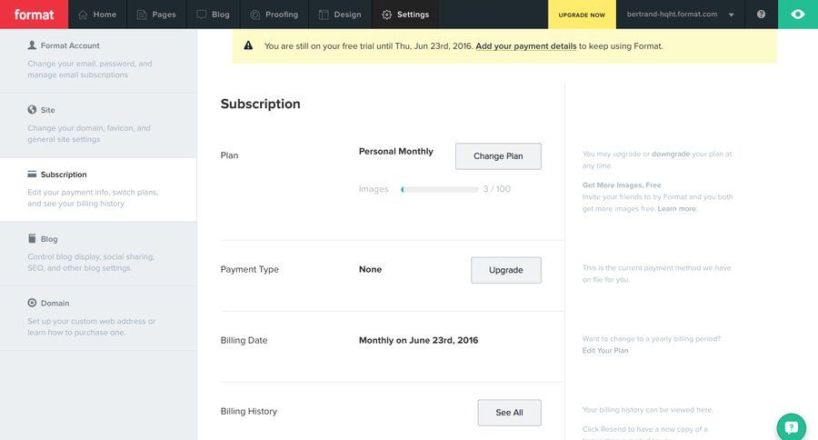 Format
				settings page example