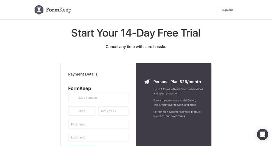 Formkeep
				checkout page example